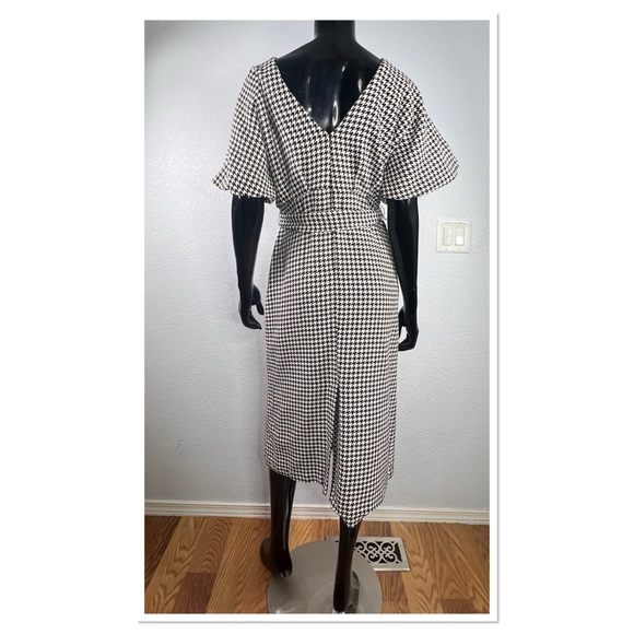Zara Houndstooth Dress with Puff Sleeves Sz M 100% Cotton Black & White - Picture 5 of 9